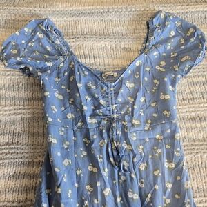 Hollister Blue Midi Dress with White Floral Pattern